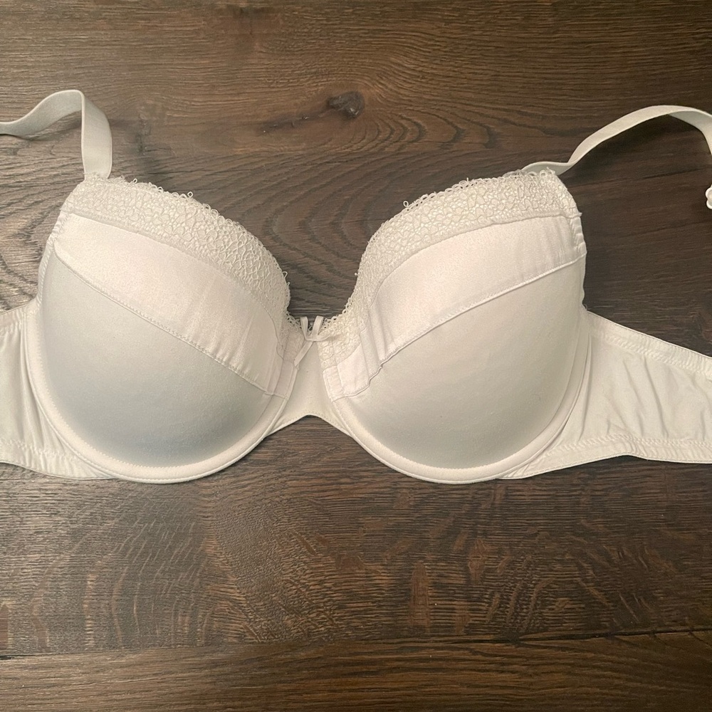 Mariemeili White Lace Trim Bra 34D *REPAIRED CLASP*